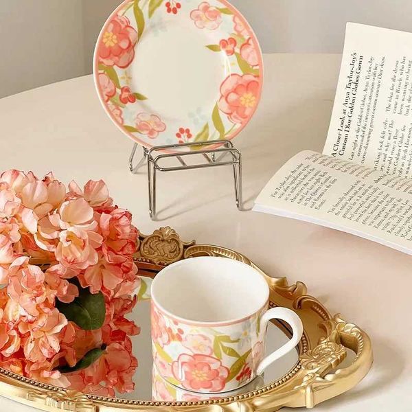 Tazze di piattini dipinti a mano Caremica Ceramica tazza di dipinto di olio francese in stile pomeridiano tazza di tè e piattino
