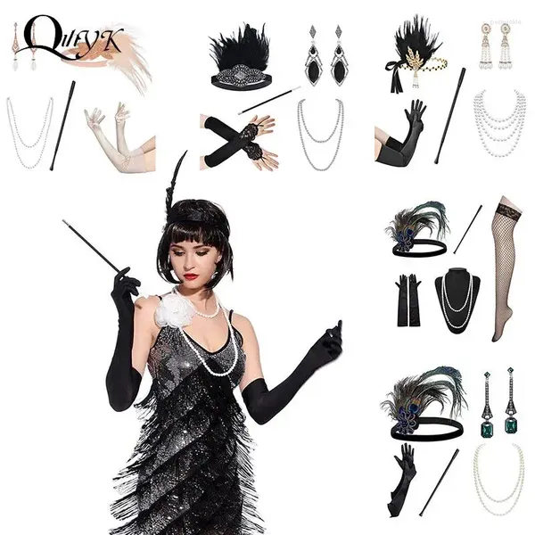 FORNITÀ DEL PARTY 1SET 1920 Flapper Cosplay Flapper Halloween Charleston Costume 1920 Accessori Gatsby Accessori Nero Grande fascia per piuma