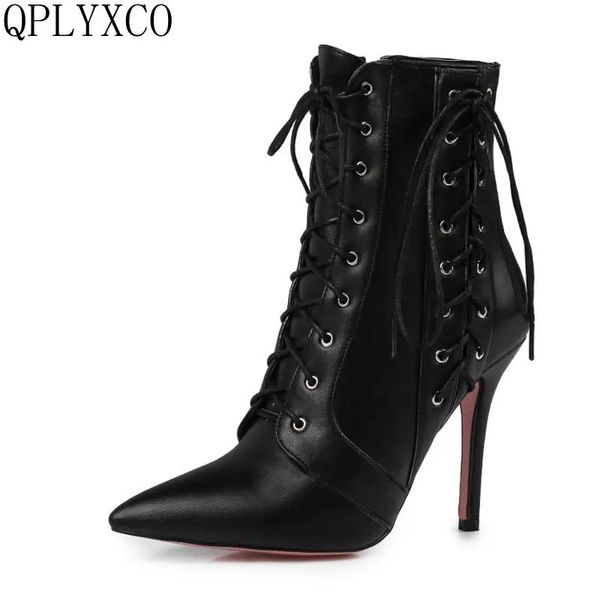 Qplyxco 2017 Neue Mode große Größe 34-47 Knöchel Boot Kurzer Herbst Winter sexy Frauen spitzer Zehen High Heels Party Schuhe 584-2