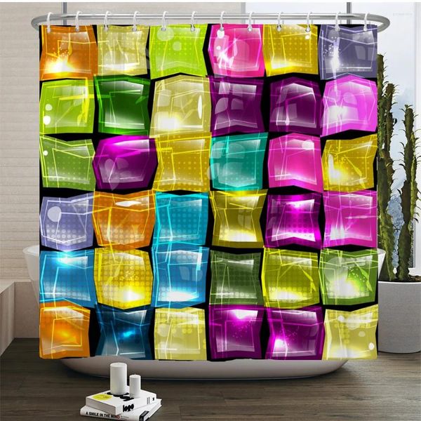 Tende per doccia tende da bagno colorato a mosaico quadrato bagno stampato casa impermeabile decorazione del bagno schermo in poliestere con ganci