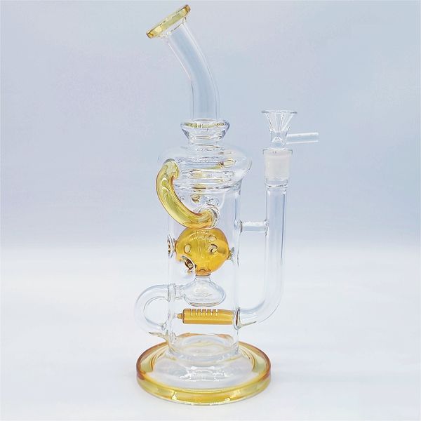 Tubo de água de água de vidro amarelo de 12 polegadas Bongo inesperado Reciclador Neo Fab Slit Hub Bongs Tubos de fuma