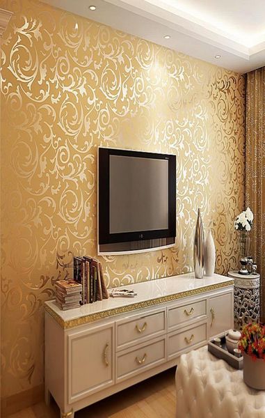 Papel de parede moderno retro ouro e prata PVC Wallpaper Roll para paredes 3d Restaurant Cafe Backroom Coberting de parede8794768