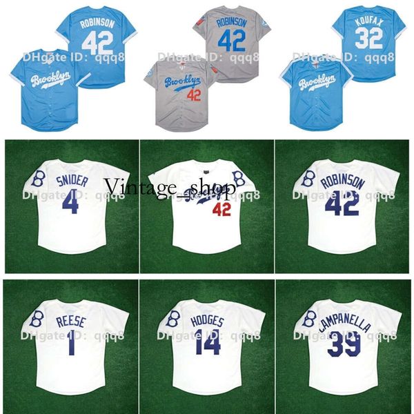 Vin Vintage Brooklyn Beyzbol Forması Jackie Robinson Sandy Koufax Duke Snider Pee Wee Reese Gil Hodges Roy Campanella Beyaz Mavi Boyut S-XXXXL