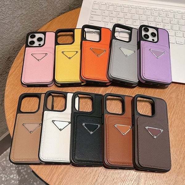 Triângulo magnético Triângulo iPhone com suporte de cartão para iPhone 15 Pro Max Cases 14 13 12 11 15 Plus Caso Celular Caso Couro Capa móvel Bolsa de sucção magnética