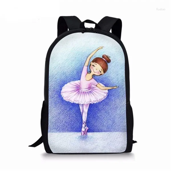 Backpack Creative Dance Ballet Shoe Dancer Notebook Backpacks Sacos da Escola Pupila Prinha 3D Laptop de meninos/meninas à prova d'água Oxford