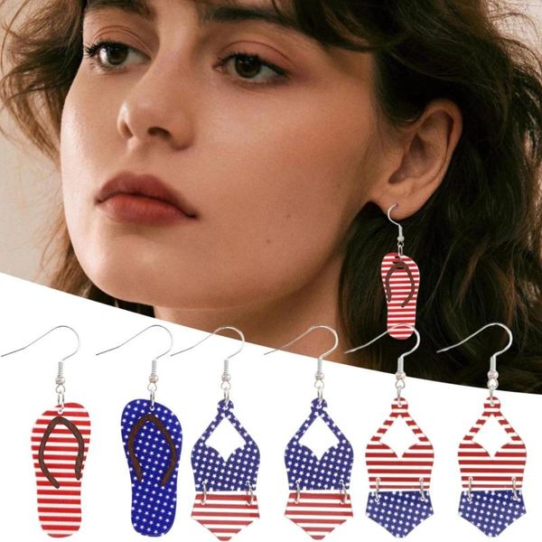 Orecchini a cerchio Bikini Flip Flop Alassato a strisce per le donne in American Independence Day con strisce rosse e blu