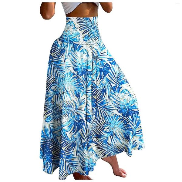 Saias 2024 Bohemian for Women Summer Summer Up Print Floral Flowy Long Salia A-Line Boho Maxi Faldas Para Mujeres