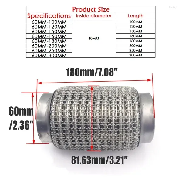 60 -mm -Autoabguhrrohr Flexibler Anschluss Stahlgitter aus Edelstahl -Schalldämpfer -Rohranschluss 4 Schicht geschweißt