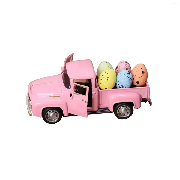 Fiori decorativi Auto di Pasqua rosa con 5 uova oggetti di scena colorate per la finestra all'aperto all'esterno