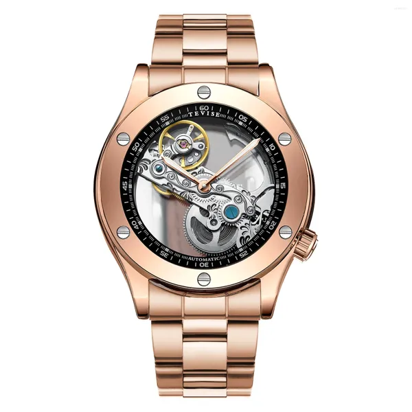 Orologi da polso scheletro trasparente orologio cavo automatico per uomo orologio da uomo meccanico orologio da polso uomo impermeabile in oro rosa reloj hombre
