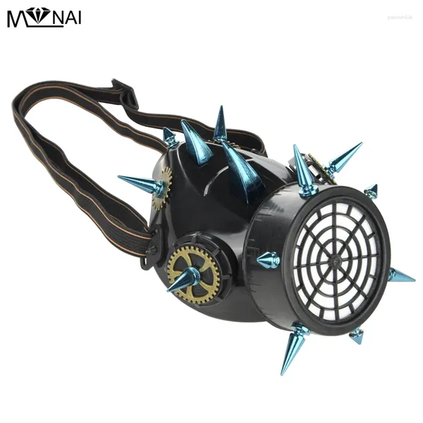 Forniture per feste blu lunghi picchi di respiratore maschera a vapore orologio cogs rivetti le maschere di halloween costume accessorio