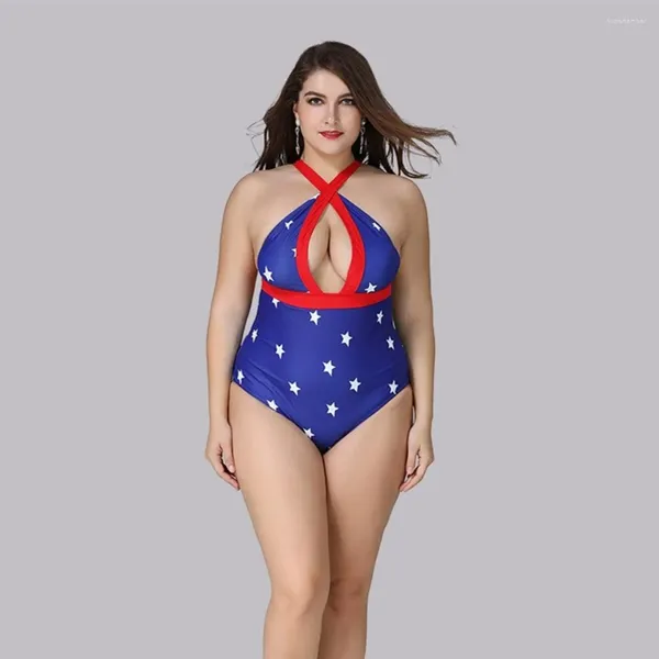 Frauen Badebekleidung sexy Plus Size Badeanzug Frauen ein Stück Schwimmanzug Star Print Blue Bodysuit Push Up Monokini große Brüste