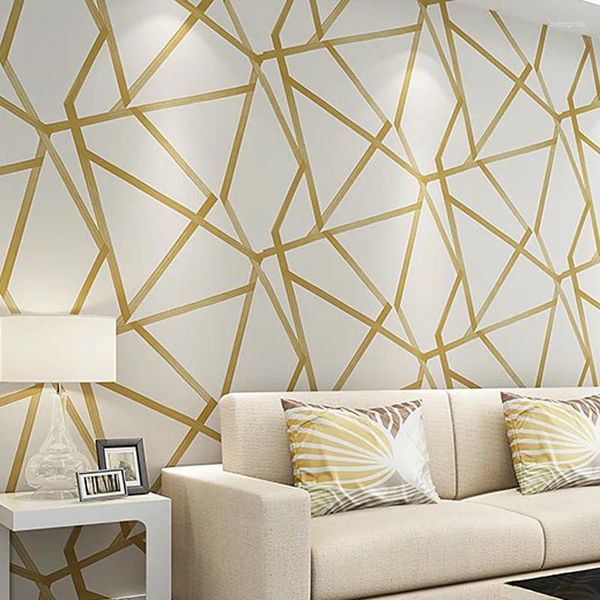 Papéis de parede 10m Auto-adesivo Gold Geométrico Adesivo de parede papel de parede Design moderno Triângulo listrado Padrão de quarto Decoração da sala de estar