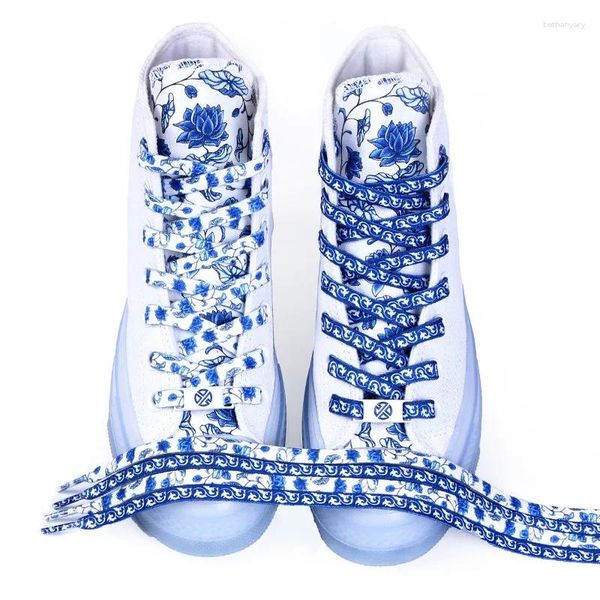 Части обуви китайский стиль сине -белый фарфоровый шнурок повседневные спортивные кроссовки плоские шнурки унисекс аксессуары