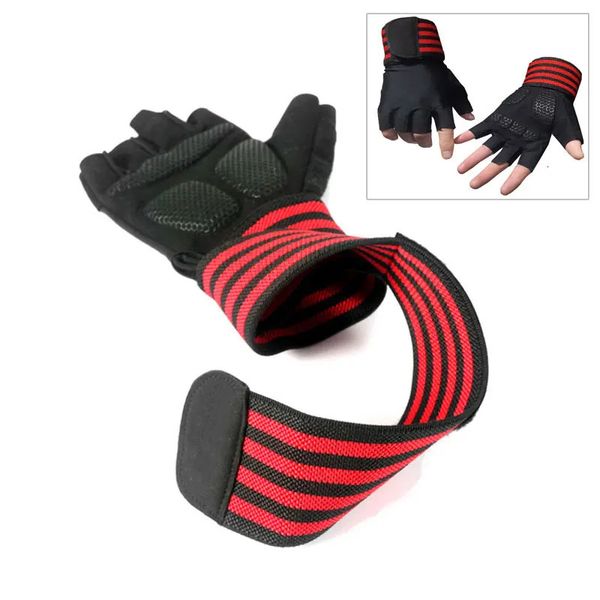 Body Building Fitness -Training Fitness Gewichtheber Red Handschuhe Handgelenk Wrap Training halbe Finger für Männer Frauen 240507