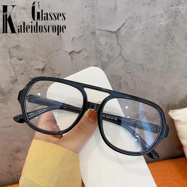 Sonnenbrillen Frames Vintage Polygongläser Frauen Männer Doppelstrahl Große Rahmen optische Brille Schwarze transparente Linsen -Retro -Stile