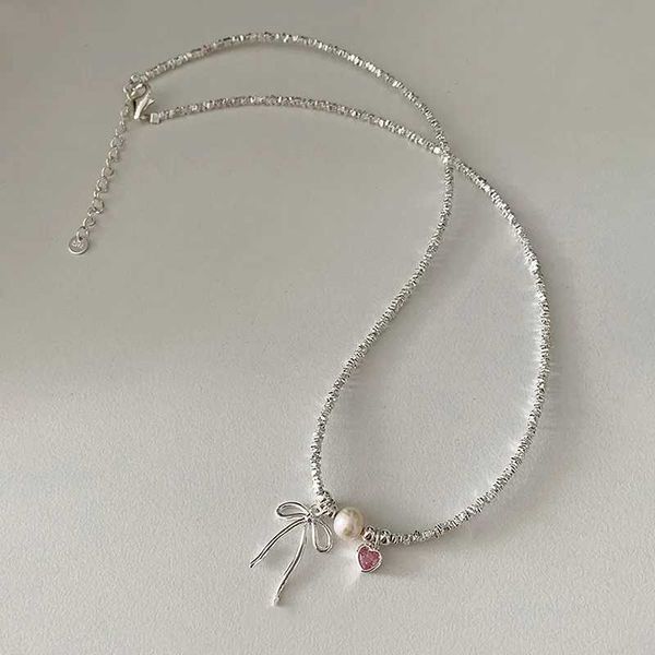 Подвесные ожерелья Minar Luxury Pink Color CZ Циркон Сердце Боунни имитируем жемчужные подвесные ожерелья для женщин блестящий серебряный водяной цепь