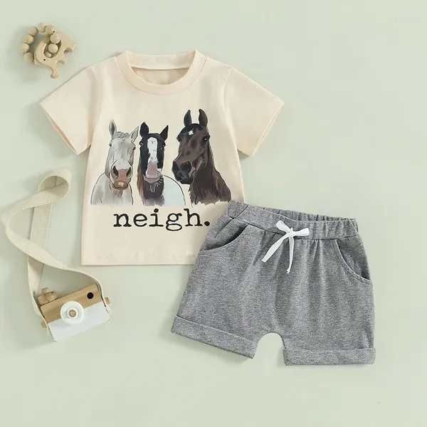 Одежда наборы западного мальчика летняя одежда корова куриная лошадь припечаток с короткими рукавами шорты для малышей