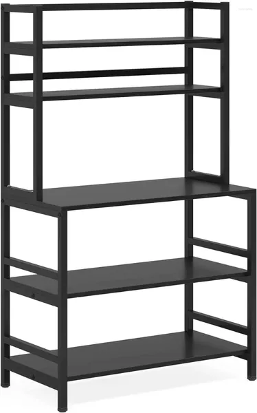 Bakers de armazenamento de cozinha Paders de 5 camadas com hutch Industrial Microwave fort Stand Utility Cart Shelf Organizer (preto)