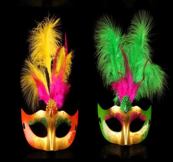 Máscaras Princesa Gold Dust Dust Feather Mask Fluffy Feathers Halloween Costume Ball Masquerade Máscara de Party Gifts7000098