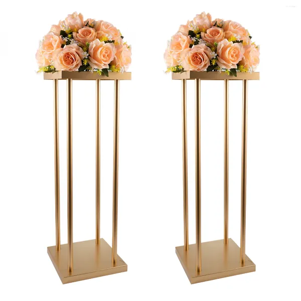 Kerzenhalter Hochzeitsblumenständer Set 2 Metall 23,52 Zoll Gold hohe Boden Vase -Säulen Mittelstücke für Tische Weihnachtsdekorationen