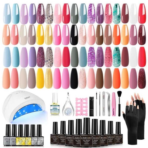 Kit per nail art kit per smalto gel limegirl con kit starter gel da 53 pezzi da 48 W Kit polacco gel a colori con set di guanti di protezione solare T240510