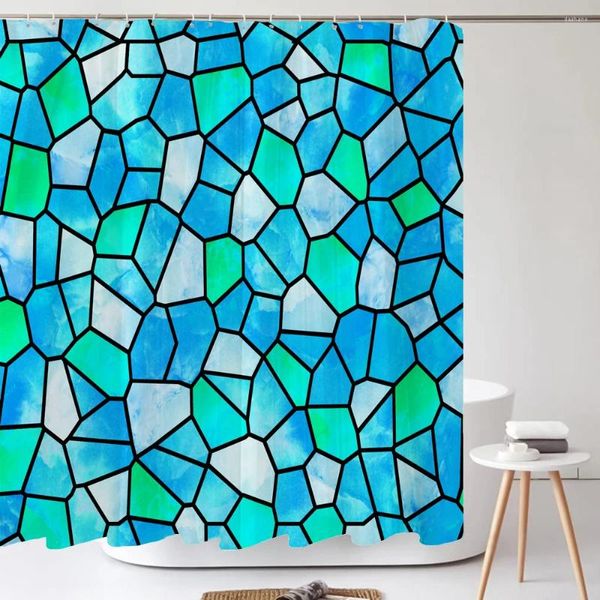 Tende per doccia blu tende a mosaico tende in poliestere impermeabile poliestere vento nordico astratto arte quadrata per decorazioni per il bagno