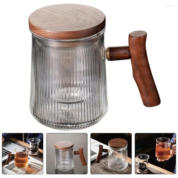 Weingläser Glas vertikaler Streifen Teetasse Männer und Frauen Kaffeetassen Krug Holz mit Infuserdeckel