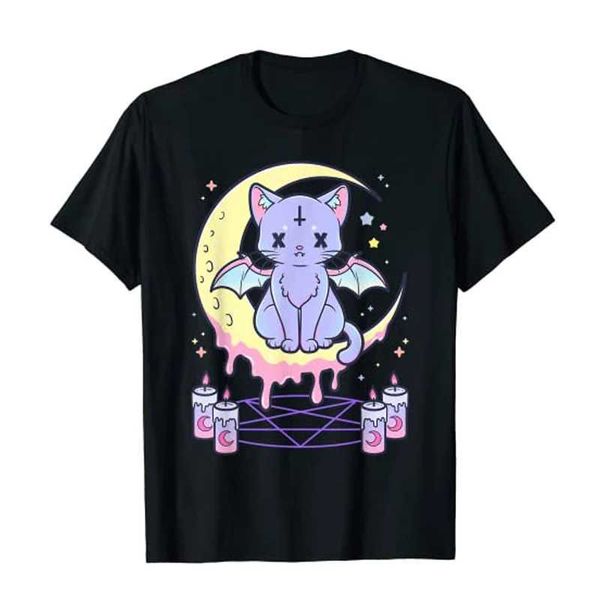 T-shirt femminile Kawaii Pastel Goth Cute Crpy Black Cat Tshirt Women Summer XS-4xl Tops Modello creativo Personzed Strt T Y2K T240510