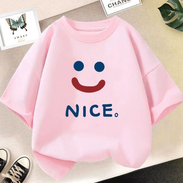 Happy Smile Design Girls T -Shirt Kids Street atmungsable Tops Persönlichkeit Baumwollkleidung Sommer Cool Sports T -Shirts 240510