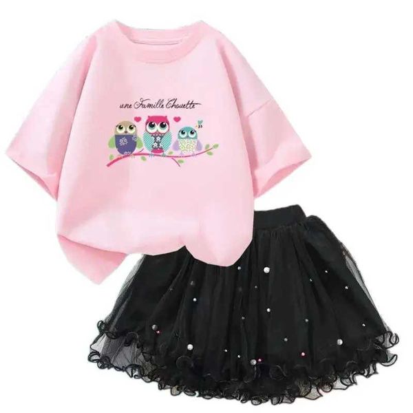 Kleidungssets Sommer Kinderkleidung Kleidung Mädchen Süßes Cartoon Owl T-Shirt+Tutu zweiteiles Kawaii Baby Mädchen Prinzessin Skills Setl2405