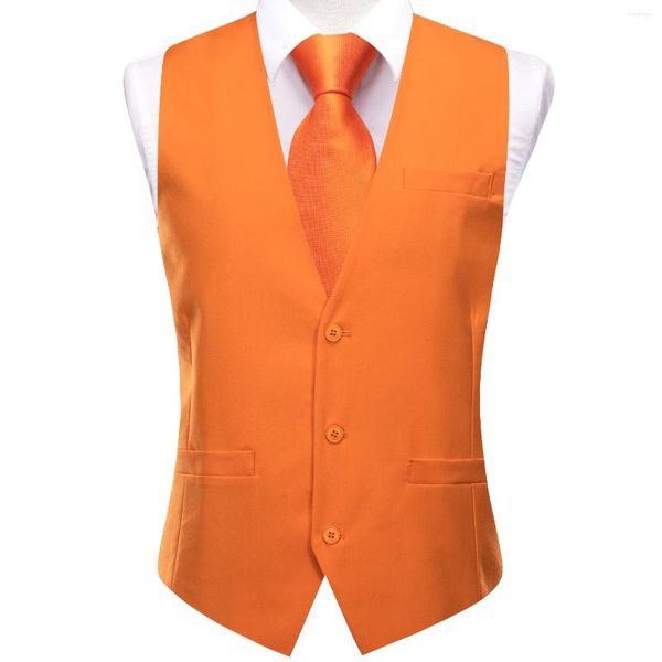 Coletes masculinos colete de seda de seda masculina laranja requintada de colistão de colistão amarelo links de punho para homens designer de festas de casamento designer hi-tie