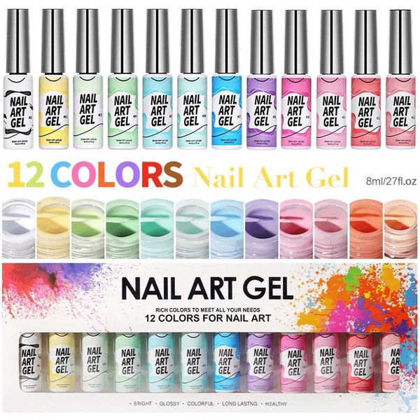 Esmalte 12pcs/conjunto novo kit de esmalte de linear gel para pintura de linhas de gancho em gel semi-permanente de verniz de platina em gel unhas de lineador de cores T240510