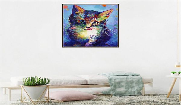 Pintura de diamante diy com pinturas de cor com imagens decorativas penduradas com fotos coloridas de gatos de flores para o dia9586376 completo