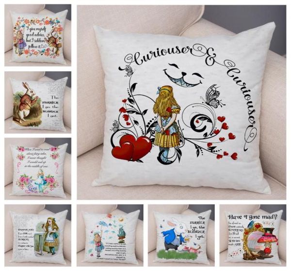 Alice in Wonderland Coushing Cover Cite Rabbit Cat Print Dipa Dolow Vintage Home Decorative Pillow Case для детской комнаты 7067149