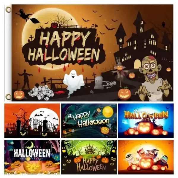 Thema Halloween Flaggen Horror Banner Hintergrund Party Dekorationen Lantern Kürbishaus Flag 37 Styles SXAUG06