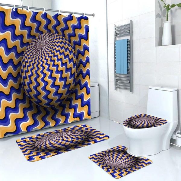 Tende per doccia 3D Modello di stampa 3D Curva visiva tridimensionale Curta del bagno tappetino a tre pezzi Abito a quattro pezzi