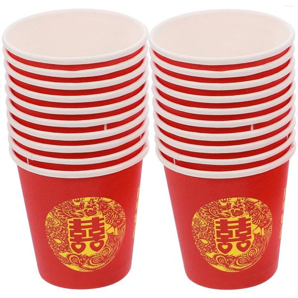 Copas descartáveis palhas de vidro de felicidade dupla vermelha para festa de casamento chinês de papel de banquete de papel de estilo chinês