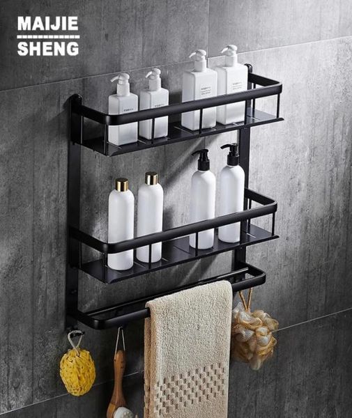 Maijiesheng Pure Black Shelf Black Double Layer Corner Corner Locder Showe Room Accessories5056959