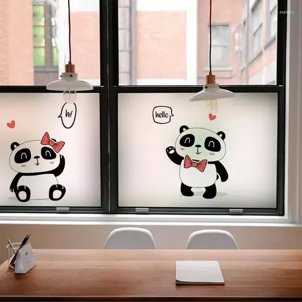 Pencere Çıkartmaları Karikatür Panda Vitray Film Elektrostatik Özel Gizlilik Mutfak Çocuk Odası Kendinden Yapışkan Dekoratif Filmler