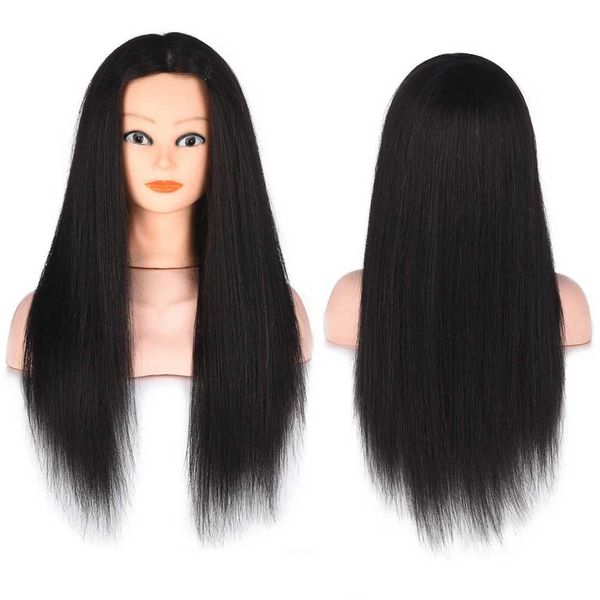 Schaufensterpuppenköpfe 100% echtes menschliches Haarmodellkopf für Frisur professionelles Styling Heißes, Eisen mit 22 Zoll 22 Zoll Training Q240510