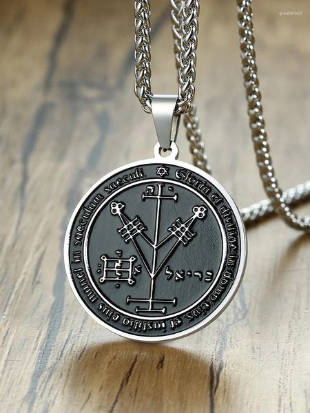 Colares pendentes Mens Punk Quarto Pentáculo de Júpiter Key Solomon Seals Colar com cadeia de aço inoxidável de 24 