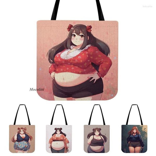 Depolama çantaları seksi şişman kız sanat alışverişi omuz çantası sevimli güzel kızlar büyük karikatür karikatür tarzı keten su dirençli taşıma tote
