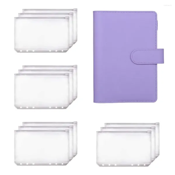 Geschenkverpackung A6 Binder Planer Purple Notebook und 12 Stücke 6 Loch Reißverschluss Ordner Taschen Bargeldumschlag