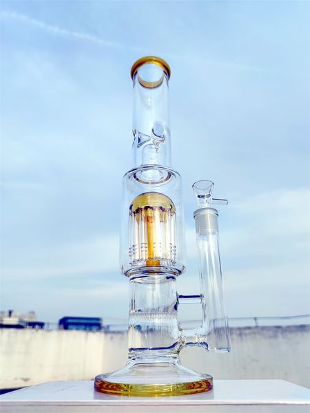 16 Zoll beruhigen Glas Bong 9mm Dicke schwerer klarer gelber Eisfänger Quallen Filter Shisha Glass Bong Dab Rig Recycler Wasser Bongs 14mm US -Lagerhaus