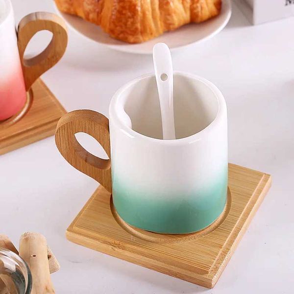 Coppe Saucers 200 ml Coppa creativa con manico di bambù e bomboletta per la colazione per la colazione da tè da tè da tè da tè per tè per tè per tè per tè per tè per tè per tè per tè per tè per tè