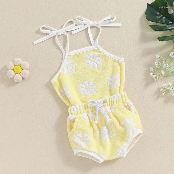 Kleidungssets geborene Baby Girl Kleidung Blumendruck Ärmele stricken Cami Tops Shorts 2 PCs süßes Kleinkind Sommer -Outfit