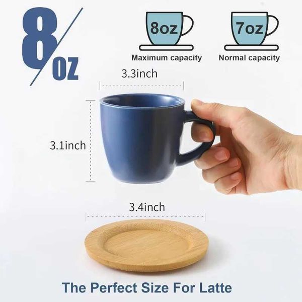 Tazze di piattino da 8 oz tazze da tè e piattini set di 6 tazze di caffè in ceramica tazze di cappuccino latte con manico per doppio colpo cafe moka