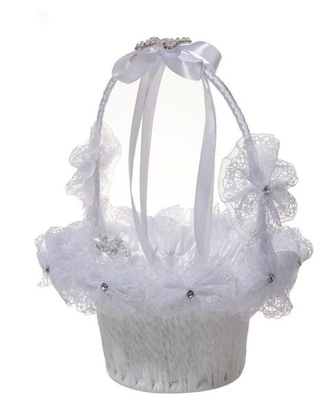 Artesanato White Pearl Rhinestone Big Bow Flor Basket Supplies Wedding Wedding Basket Wedding Bride Bride Portable Flor Basket827126