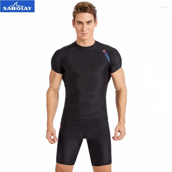 Menas de banho feminina Sabolay Men RashGuard Lycra camisa de praia apertada Turnk Short Dech Surf Surf Protection Protection Protection Rash Guard Diving